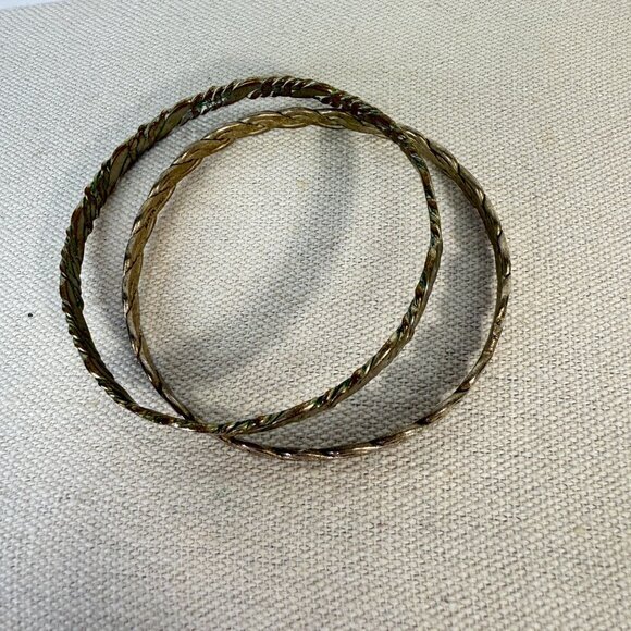 Set of 2 Mexico Bangle Bracelets Silver-Tone Stackable Layers Metal - Picture 3 of 9